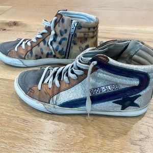 Golden Goose Slide size 38 / 7.5 / 8 Metallic with leopard leather detail shoes